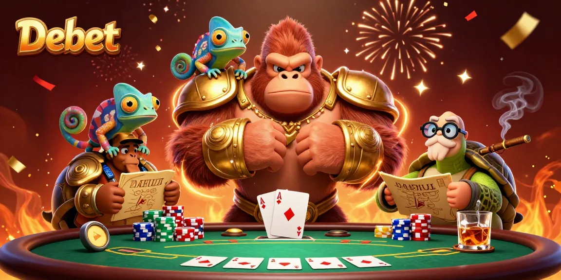 Debet enhances gaming with a dynamic scene featuring powerful characters and various casino elements.