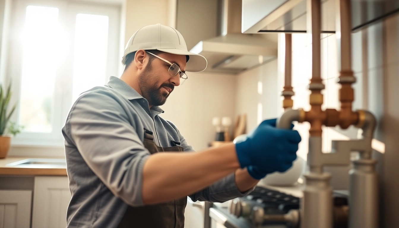 Gas fitter north shore working on a modern kitchen installation with tools and pipes.