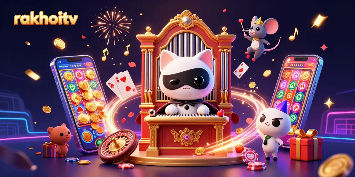 Engage in the excitement of rakhoitv with this vivid casino scene featuring slot games and celebrations.