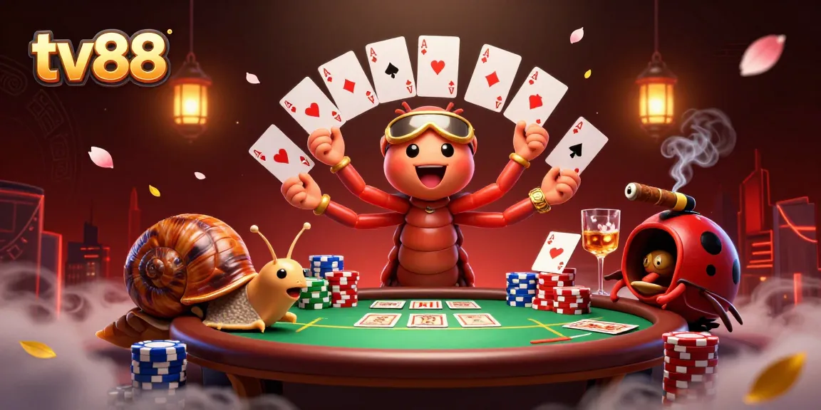 Feel the excitement at tv88 with a vibrant casino scene featuring a millipede dealer and high-rolling snail.