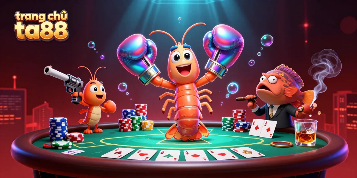 Join the action at trang chủ ta88 with vibrant poker-themed illustration showcasing lively characters and casino elements.