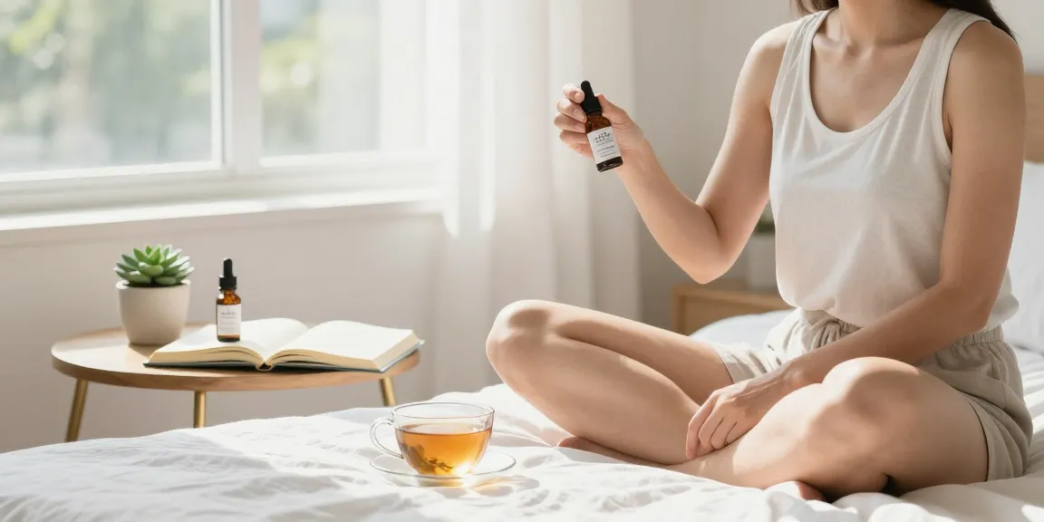 Ministry of Cannabis CBD oil in serene bedroom self-care scene, promoting natural wellness.