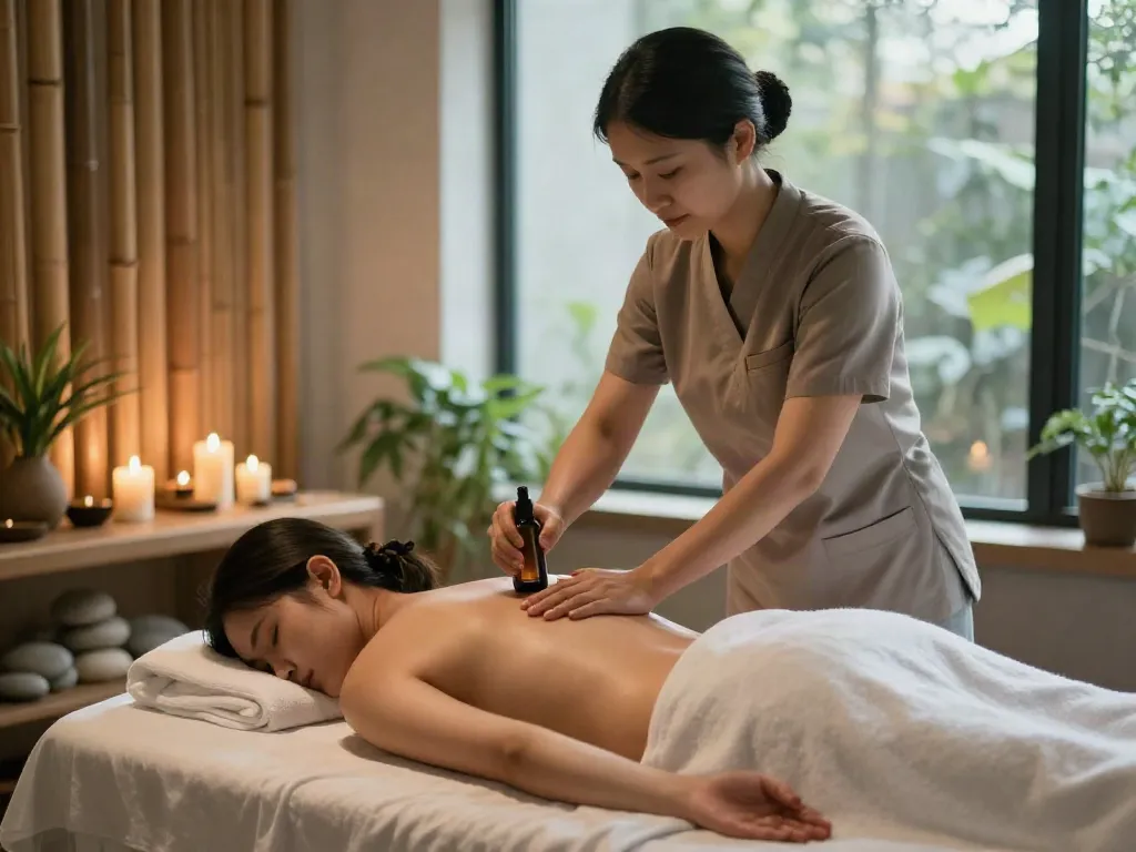 Rejuvenating 오산출장안마 session at a calming wellness spa with a professional therapist.