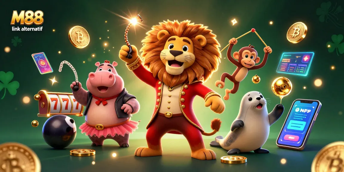 Engage with M88 link alternatif through vibrant illustrations of casino fun with detailed characters and interactive game elements.