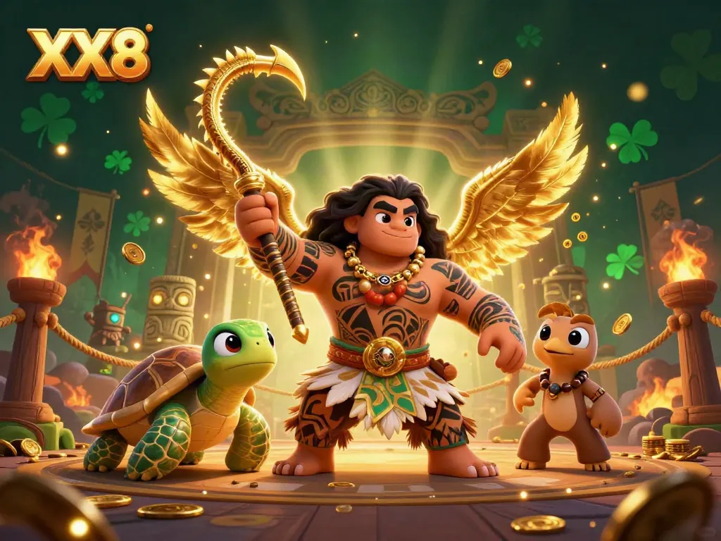 Experience the thrill of online gaming and promotions at XX8, featuring dynamic characters in an engaging casino scene.