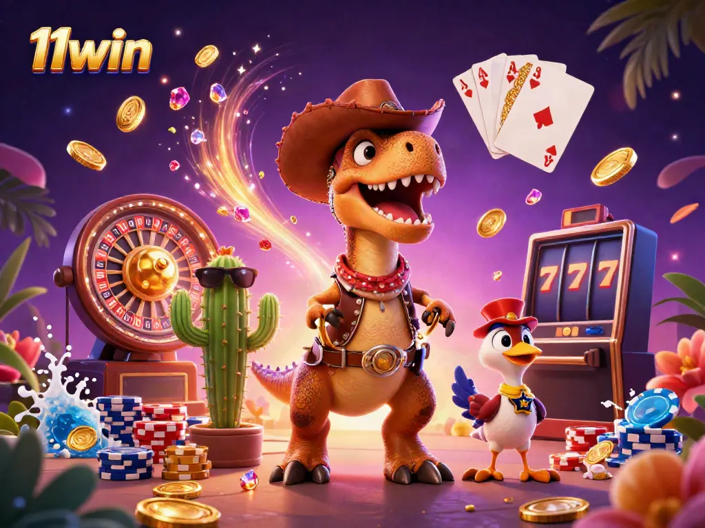 Experience the exciting atmosphere of 11win with dynamic gaming elements and vibrant cartoon characters.