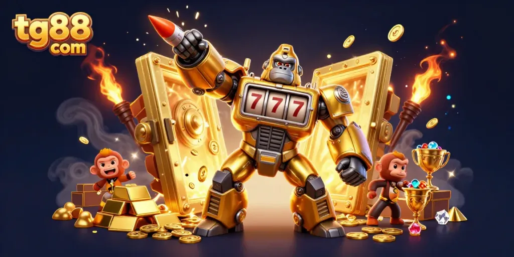 Experience excitement at tg88 com with our golden gorilla mech and treasure vault!