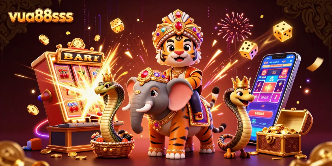 Experience exhilarating wins at vua88sss with a vibrant 3D casino illustration showcasing thrilling jackpots and games.