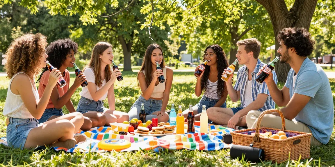 Group enjoying Canadian soda at a sunny picnic, showcasing vibrant flavors.